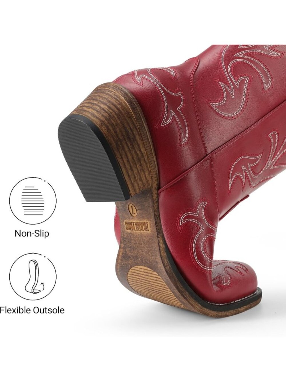 DREAM PAIRS Women's Classic Red Square Toe Western Cowgirl Mid Calf Boot Shoes - Picture 6 of 6